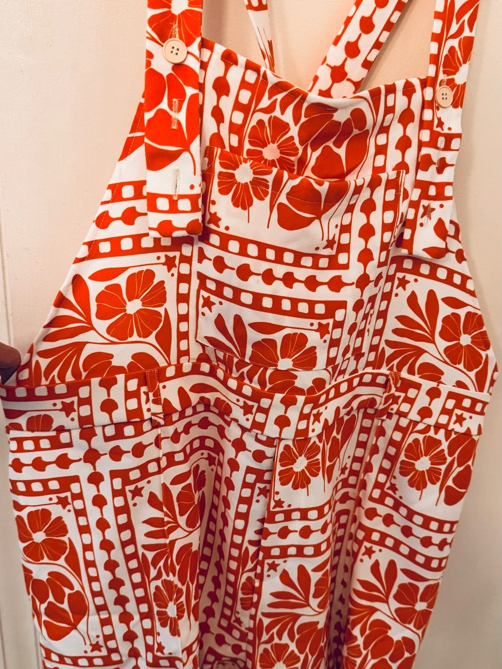 Cider White and Orange Floral Print Overall Short Jumpsuit